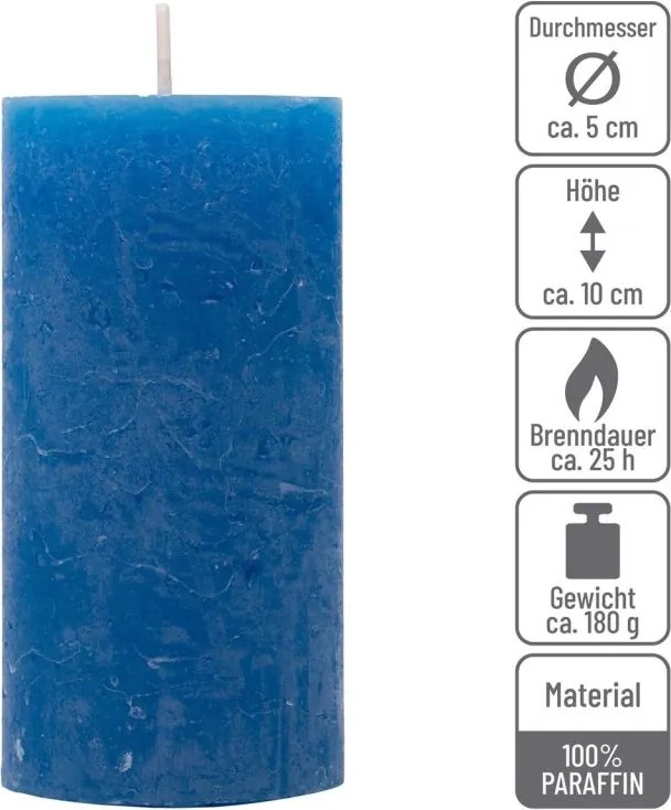 Rusztikus gyertya készlet 10 cm Ø 5 cm  16 db kék