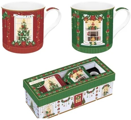 Karácsonyi porcelán bögre 2 db szett 300 ml díszdobozban Festive Avenue
