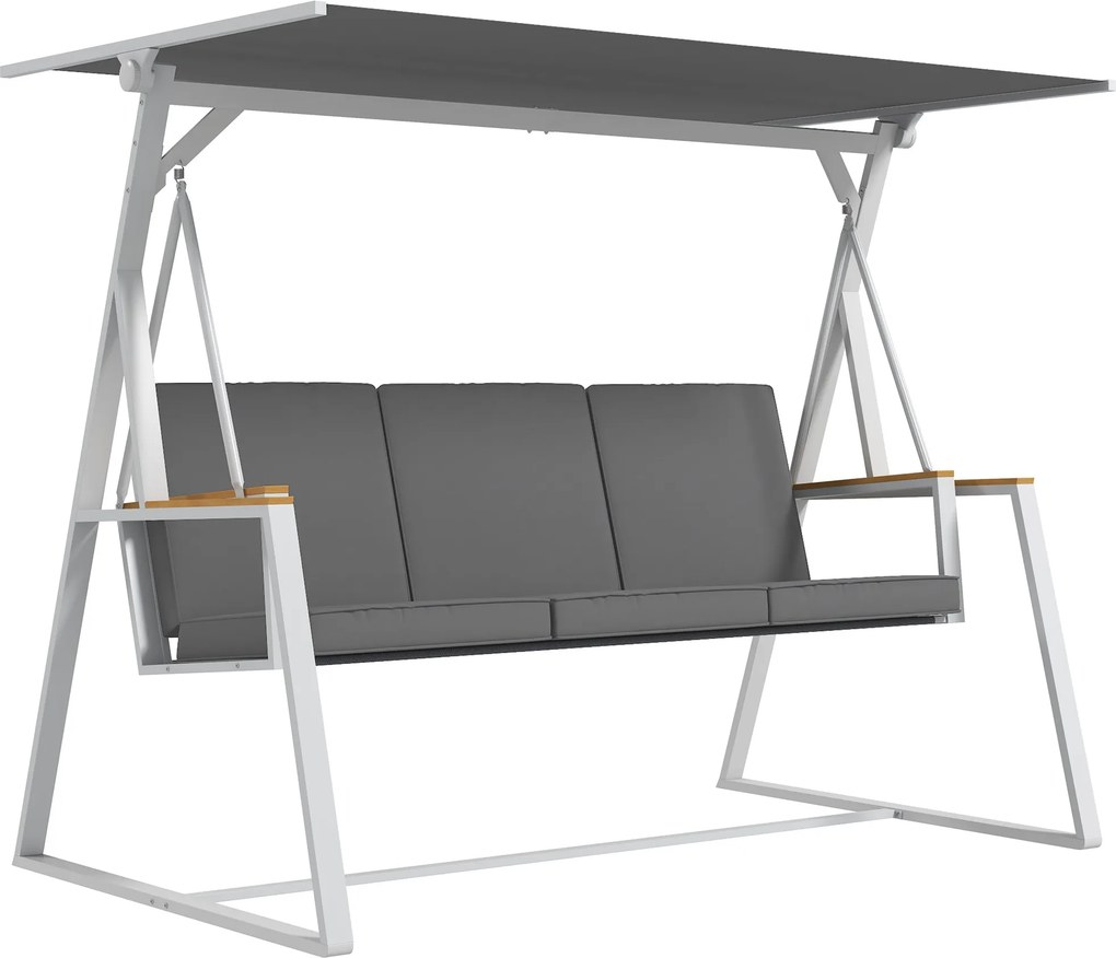 Outsunny 3-személyes Kerti Hinta, Állítható Tetőelhelyezéssel, Mattressel, Acél Konstrukció, Méretek: 205L x 130W x 175H cm, Sötétszürke | Aosom