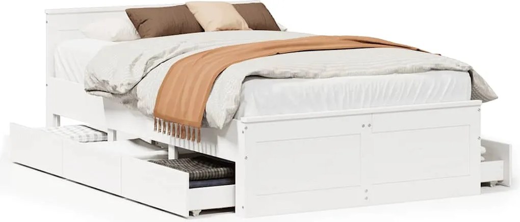 vidaXL fehér tömör fenyőfa fejtámlás ágykeret matrac nélkül 120x190 cm