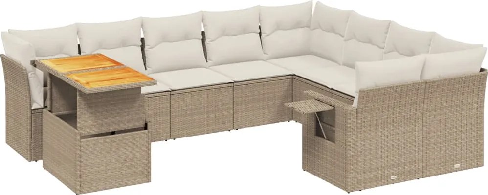 vidaXL 10 részes bézs polyrattan kerti ülőgarnitúra párnával