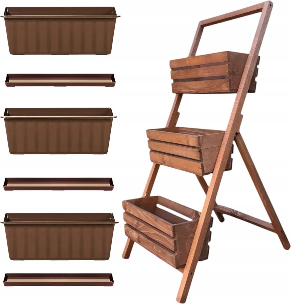 Virágtartó állvány fa összecsukható virágtartó 3 virágtartó állvány barna