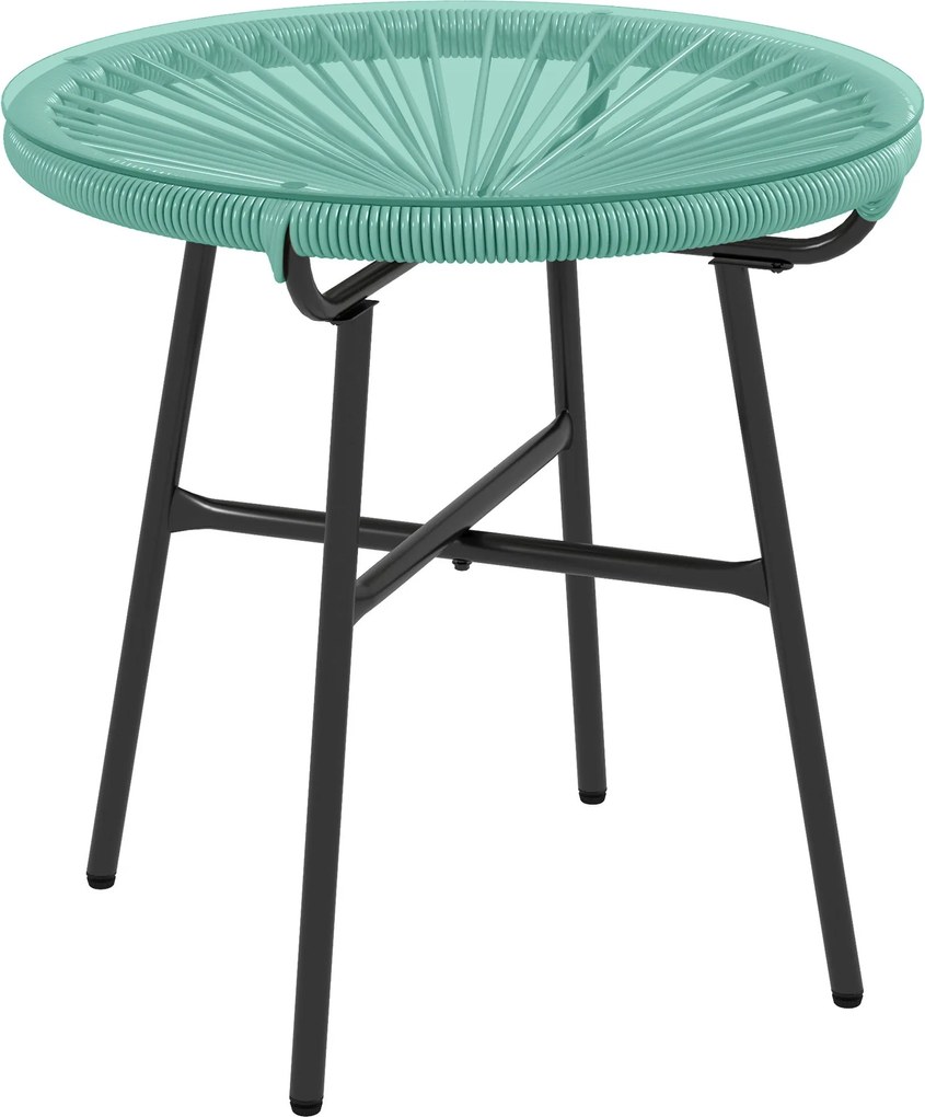 Outsunny Kerek Kerti Kávézó Asztal Rattan Hatású Gyantából, Fém és Edzett Üveg Felső Ø 50 x 50 cm Zöld | Aosom