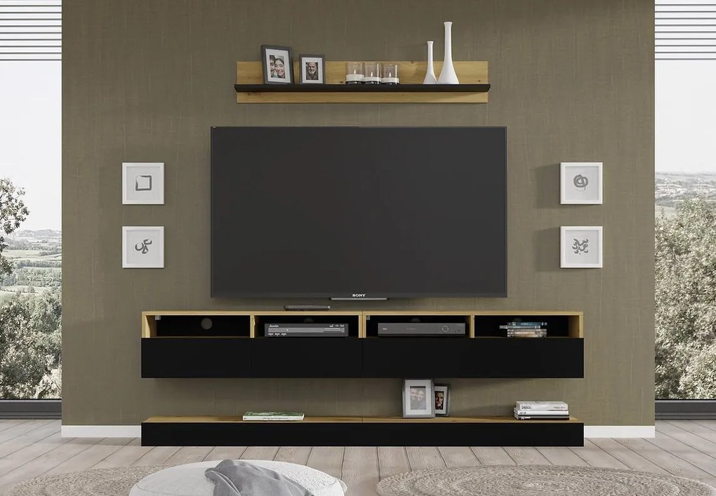 Nappali fal Dual B (fekete + artisan tölgy). Akció -21%. 1124923