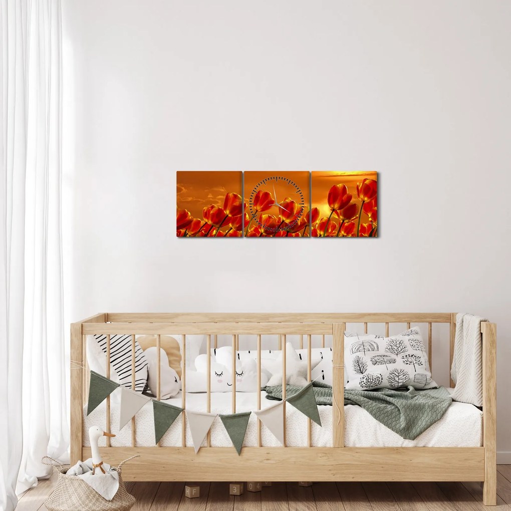 Kép egy virágzó mező tulipánokkal (órával) (90x30 cm)