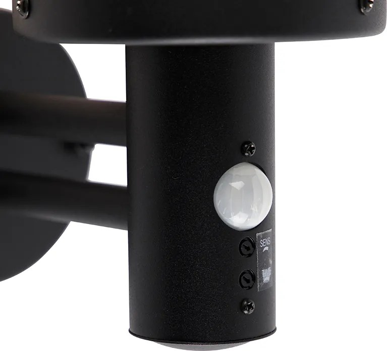 Kültéri fali lámpa fekete, átlátszó búrával és mozgásérzékelővel - Sfera