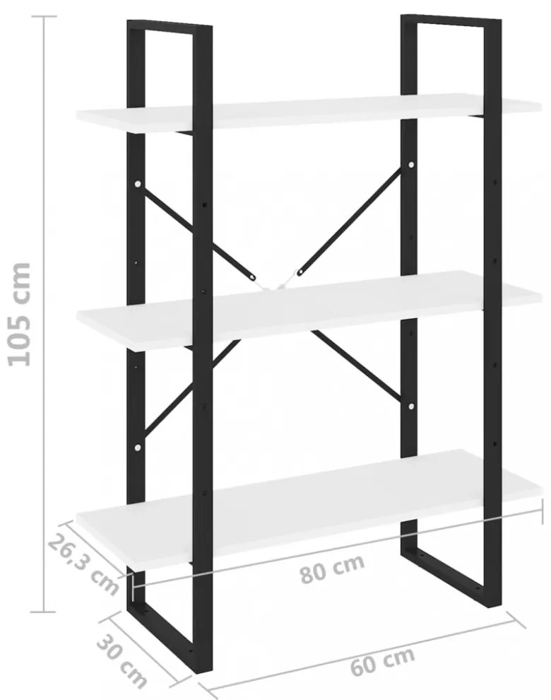 fehér forgácslap könyvszekrény 80 x 30 x 105 cm