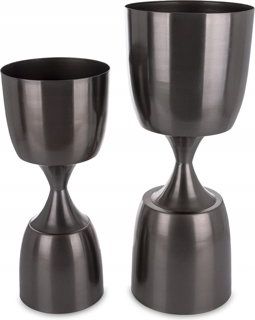 2 x Fedél Kétoldalas Virágtartó Fém Fekete Magas Modern 70 cm