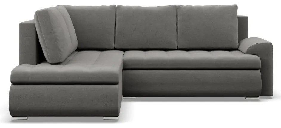 Tokio sarokkanapé, L alakú háttámlával, 2 ágyneműtartóval, bársony, baloldali, világosszürke