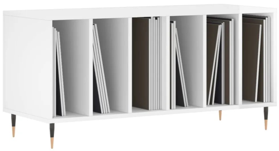 magasfényű fehér szerelt fa hanglemezszekrény 100 x 38 x 48 cm