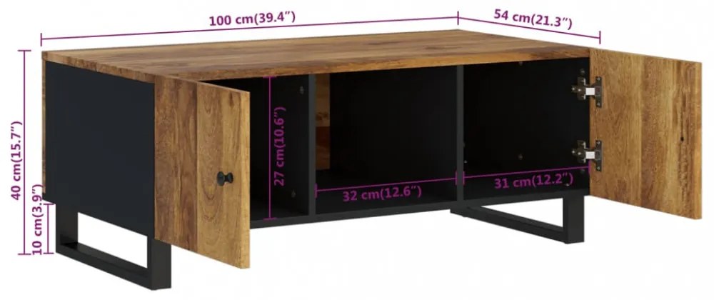 tömör mangófa és szerelt fa dohányzóasztal 100 x 54 x 40 cm