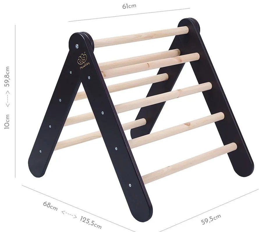 Fekete borovi fenyő pikler háromszög 46x87x60 cm Montessori – Meowbaby