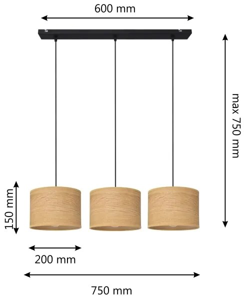 Csillár zsinóron ALBA 3xE27/15W/230V barna/fekete