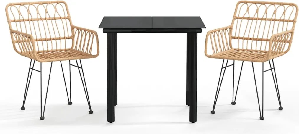 vidaXL 3 részes polirattan kerti étkezőgarnitúra