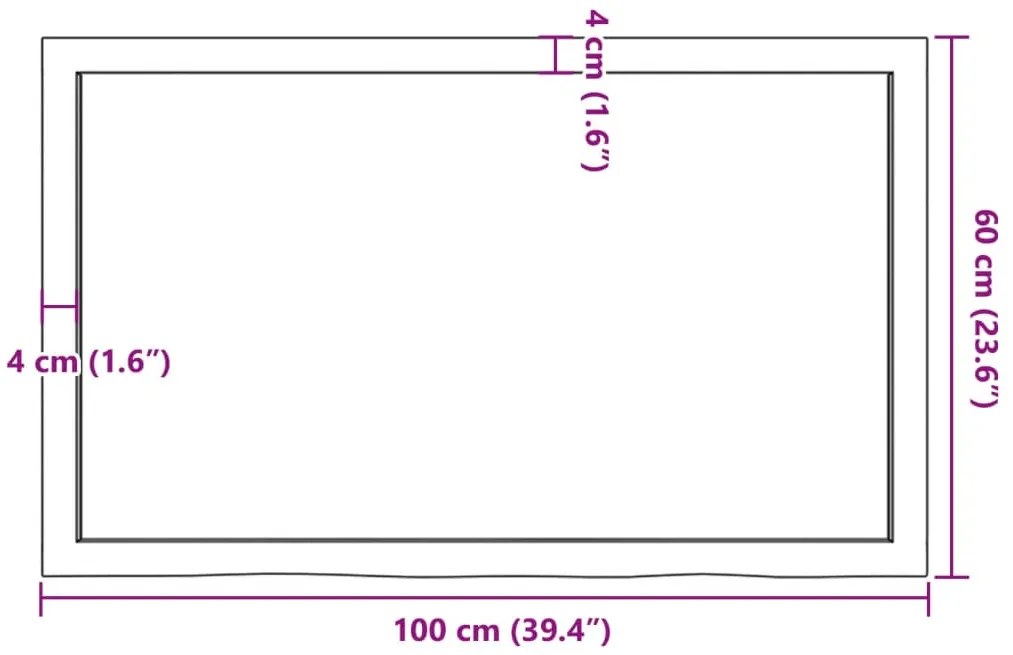 világosbarna kezelt tömör fa fürdőszobai pult 100x60x(2-6) cm