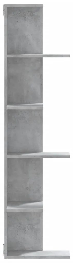 betonszürke szerelt fa fali sarokpolc 36,5 x 36,5 x 140 cm
