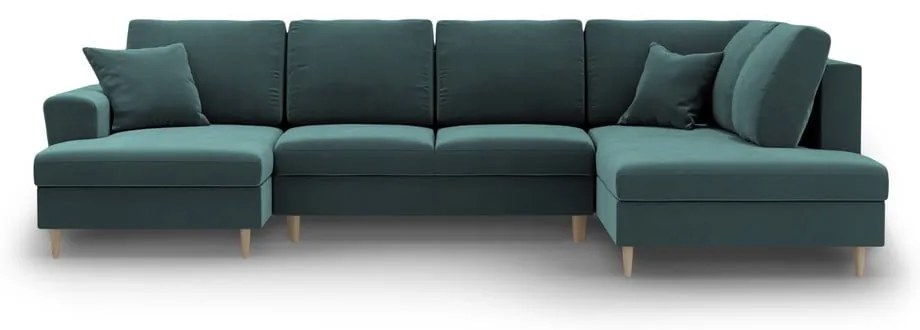 Petróleum színű bársony kinyitható tárolóhelyes sarokkanapé (jobb oldali-U alakú) Kyoto – Cosmopolitan Design