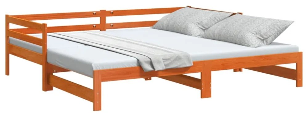 viaszbarna tömör fenyőfa kihúzható kanapéágy 80 x 200 cm