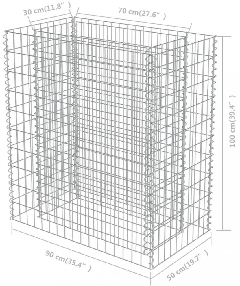 horganyzott acél gabion magaságyás 90 x 50 x 100 cm
