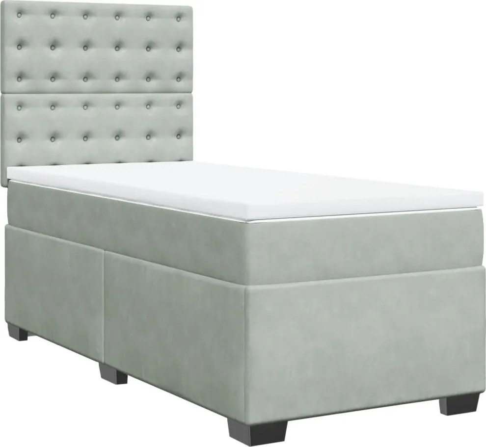 vidaXL világosszürke bársony rugós ágy matraccal 90x190 cm