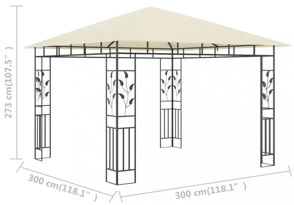 krémszínű pavilon szúnyoghálóval 3 x 3 x 2,73 m 180 g/m²