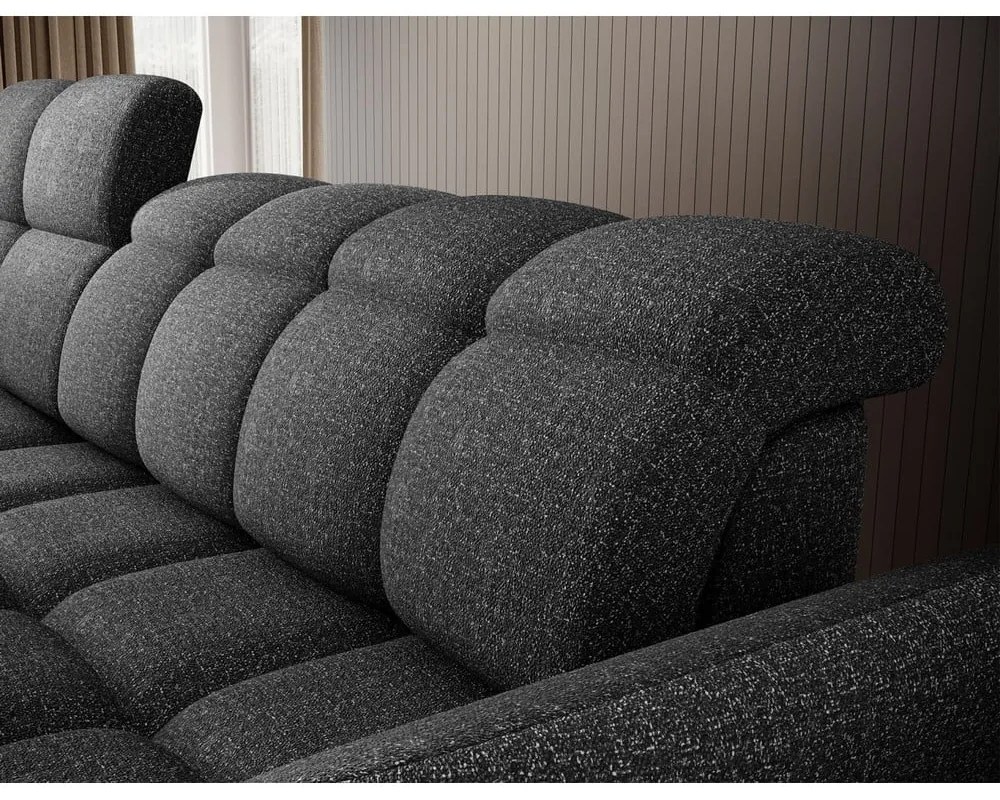 Sötétszürke bársony kinyitható-tárolóhelyes sarokkanapé (bal oldali-heverő résszel) Beneth – ELTAP