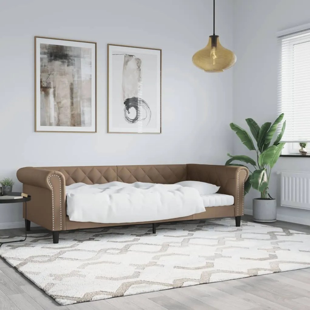 kávészínű műbőr kanapéágy 90 x 200 cm
