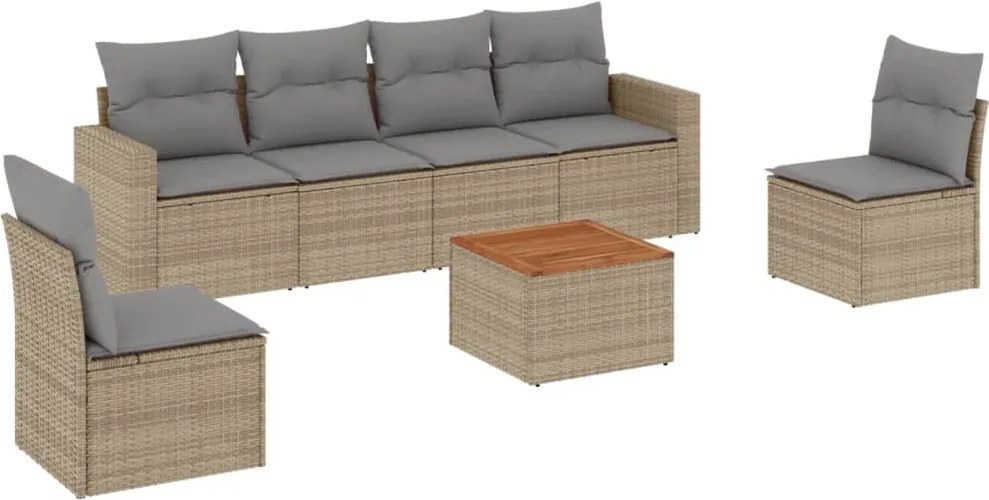 vidaXL 7 részes bézs polyrattan kerti ülőgarnitúra párnákkal