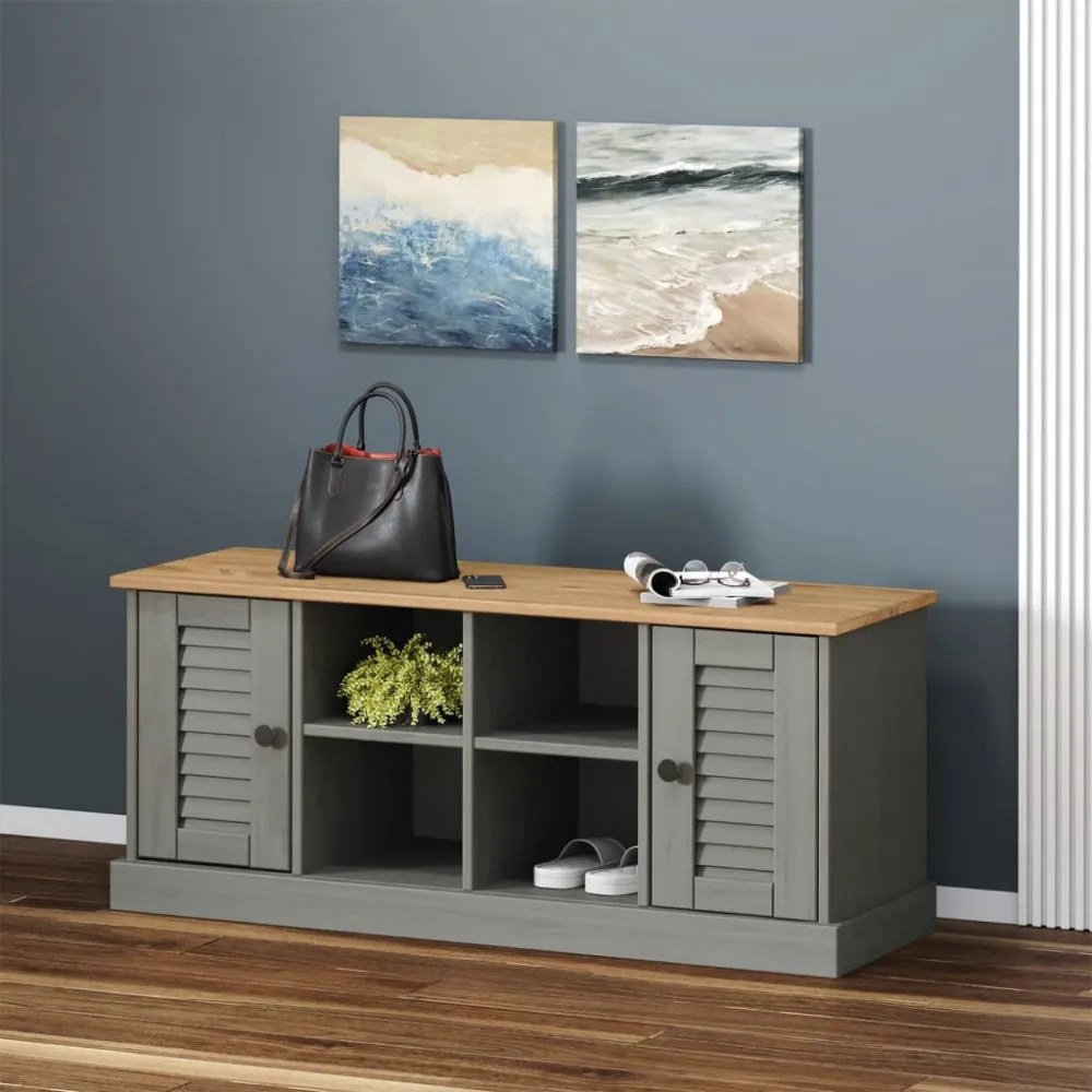 VIGO szürke tömör fenyőfa cipőtároló pad 106 x 35 x 45 cm