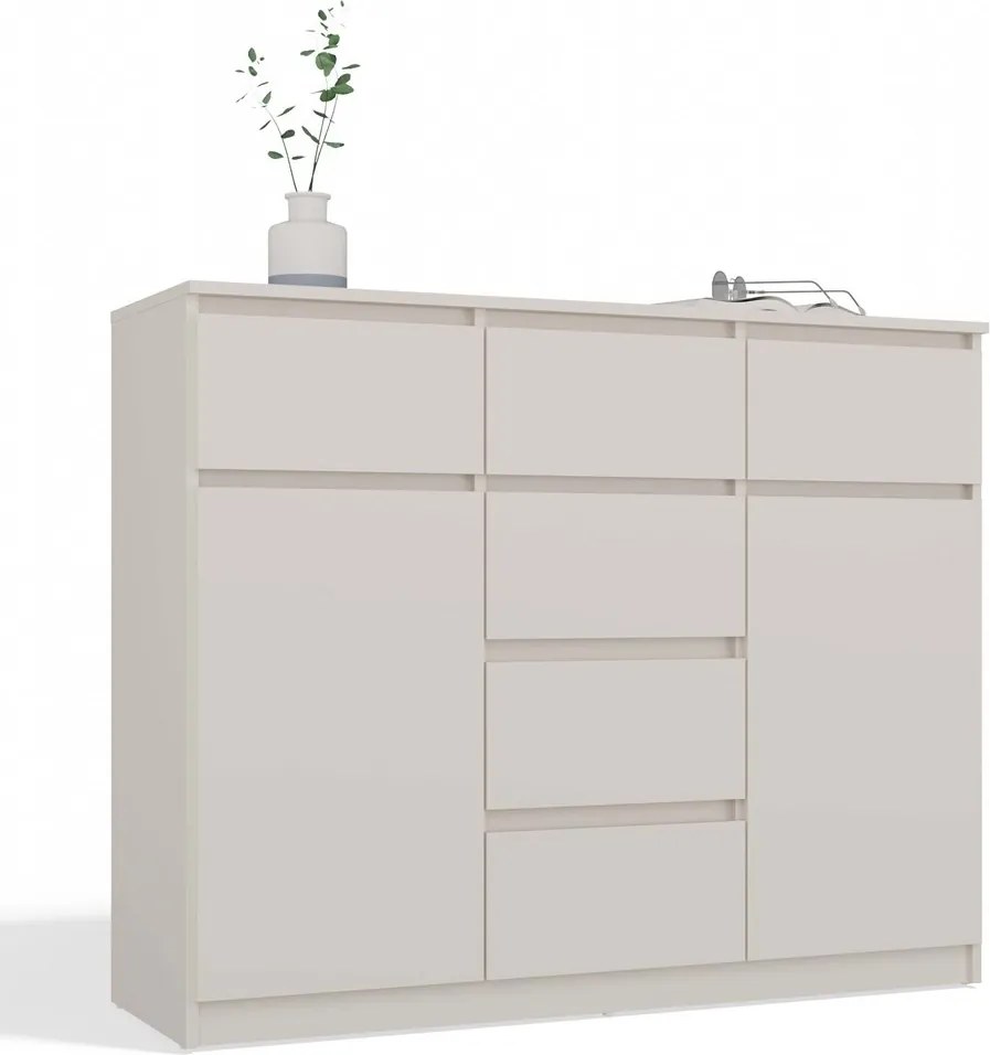 Komód 2D6S Szekrény 120 CM Kasmír Bézs 6 Fiók 2 Ajtós Hálószoba Nappali