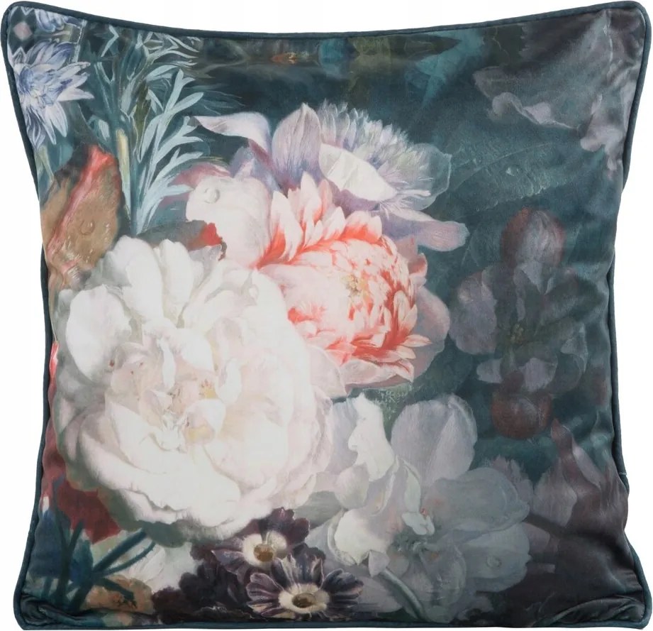 Dekoratív párnahuzat Velvet 45x45 Eurofirany sötét türkiz krémszínű virágok