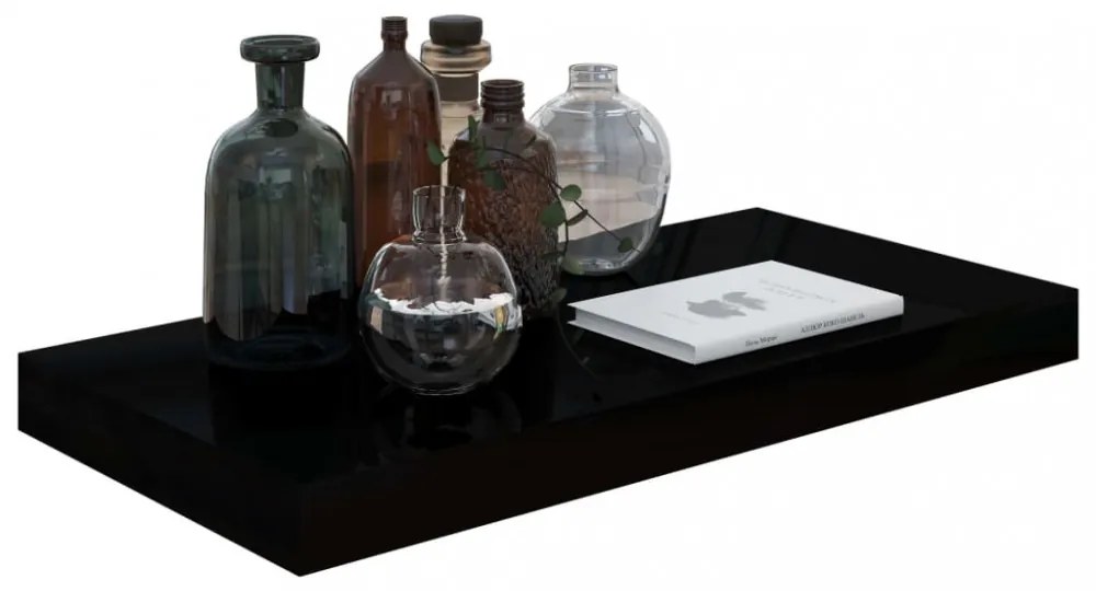 magasfényű fekete MDF lebegő fali polc 50 x 23 x 3,8 cm