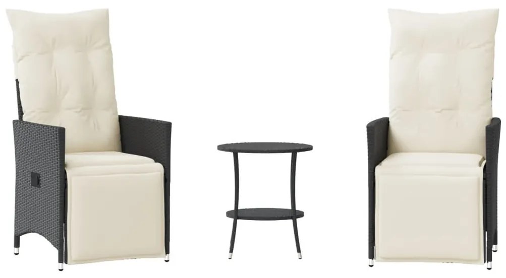 3 részes fekete polyrattan bisztrógarnitúra párnával
