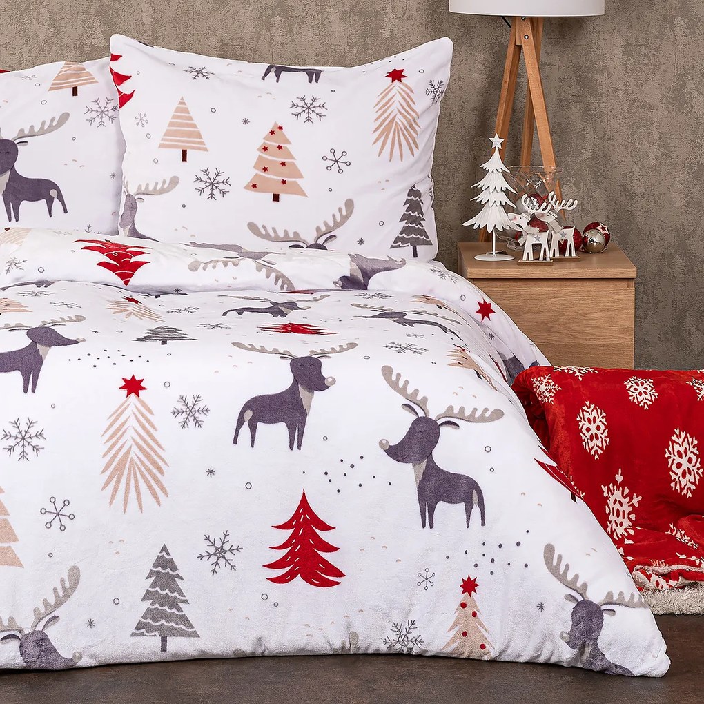 4Home Cute reindeer mikroflanel ágyneműhuzat, 140 x 220 cm, 70 x 90 cm