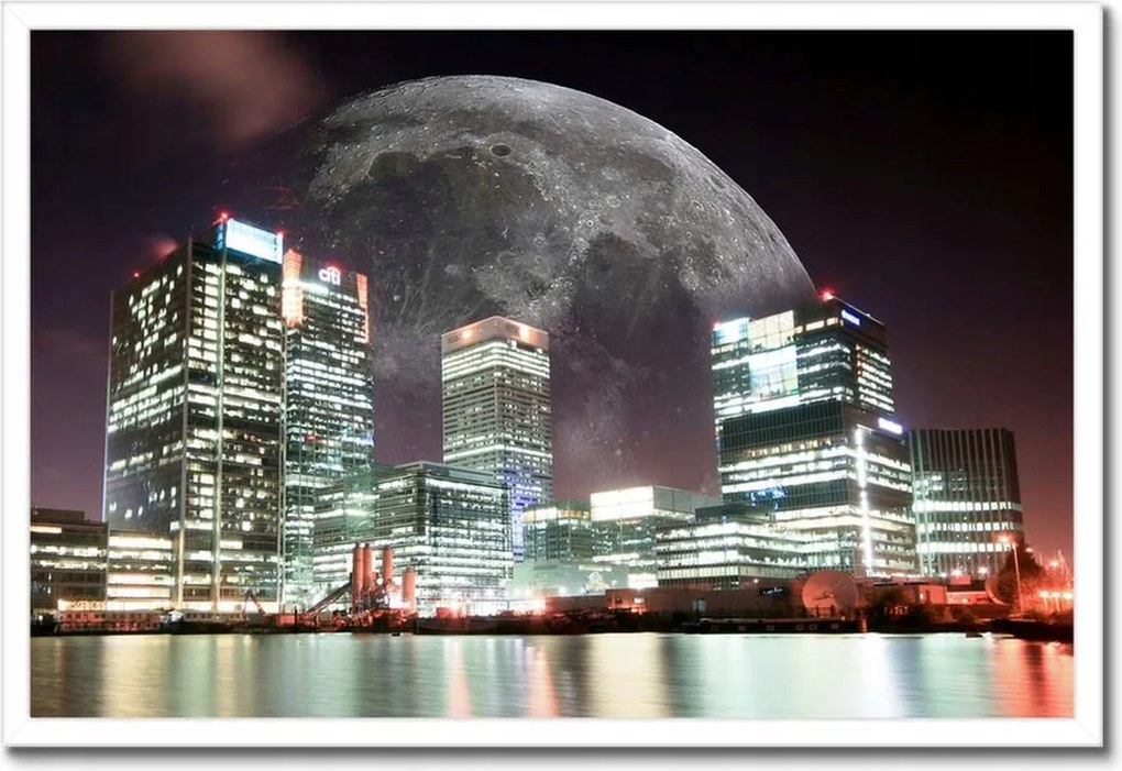 Poszterek keretben 60x40 Város éjszaka Hold