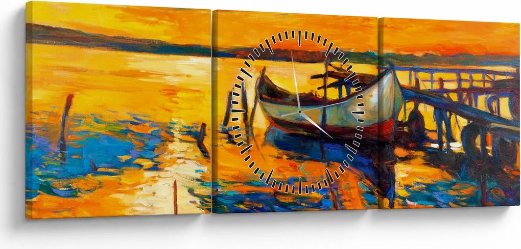 Kép - Hajó naplementekor (órával) (90x30 cm)