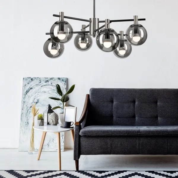 Csillár rúdon LILOU 6xE14/5W/230V matt króm/füstös