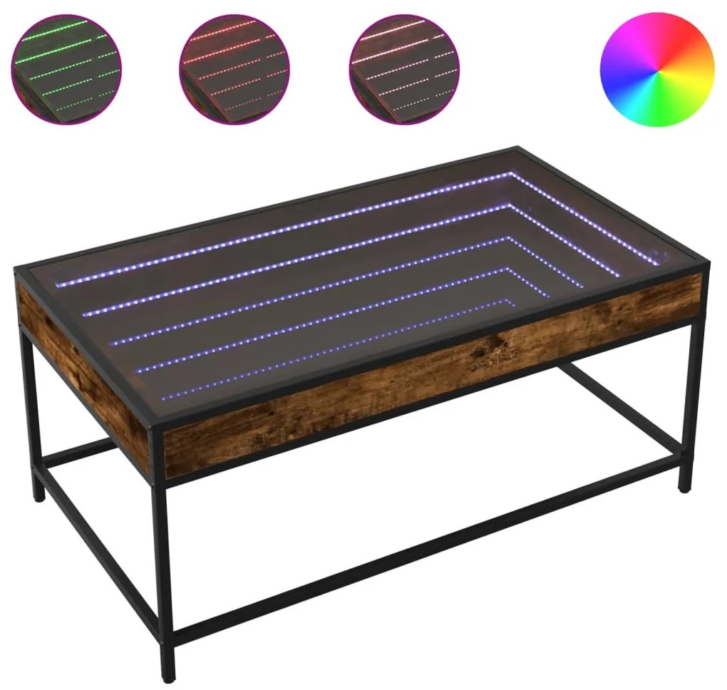 füstös tölgy végtelen hatású LED-es dohányzóasztal 90x50x41 cm