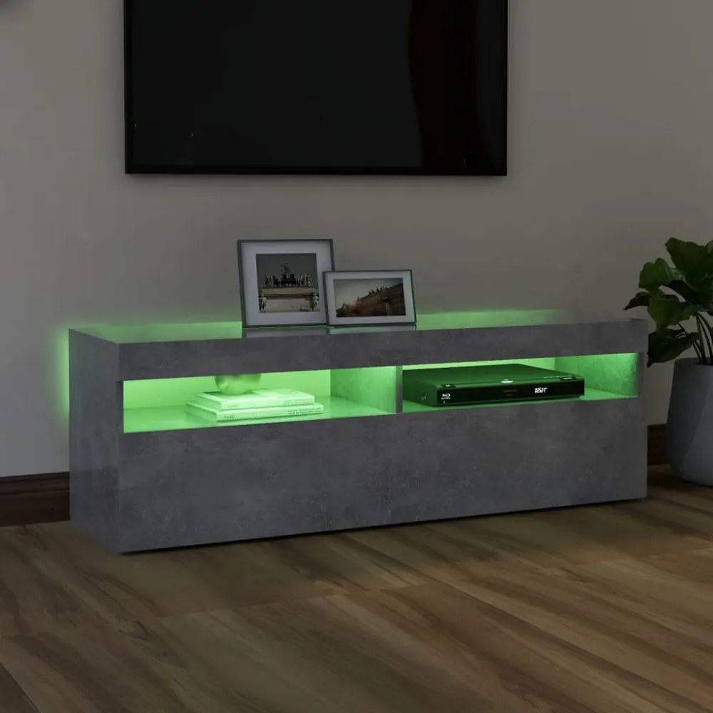betonszürke TV-szekrény LED-lámpákkal 120 x 35 x 40 cm