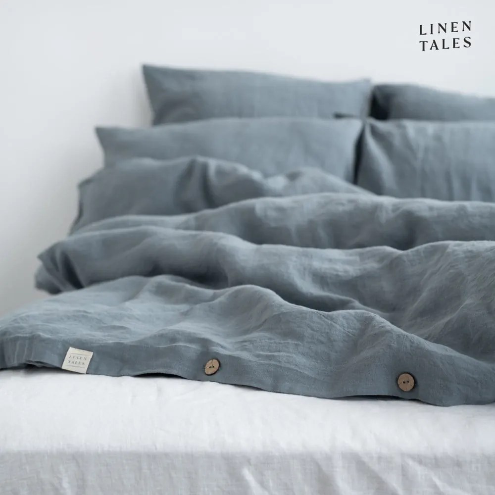 Világoskék kétszemélyes-hosszabbított len ágyneműhuzat 200x220 cm – Linen Tales