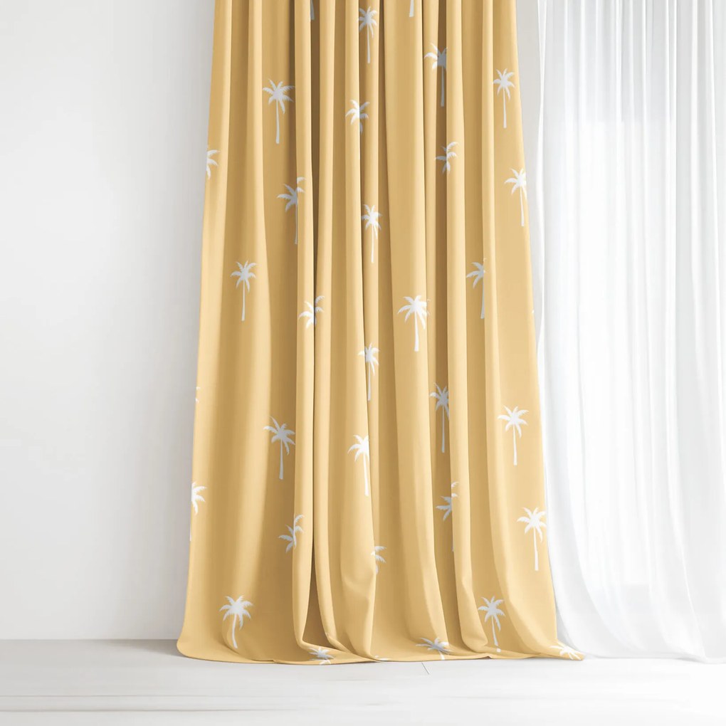 Goldea pamut drapéria - pálmák sárga alapon 140x150 cm