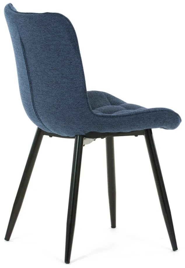 Scaun de sufragerie, material albastru, picioare metalice negre