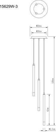 Globo 15629W-3 Függőlámpa, fém fehér matt, akril szaténozott, átlátszó búra, kábel PVC fehér, magassága rövidíthető, ø: 240mm, M: 1200mm, 3x G9 LED 4W 230V izzók nélkül