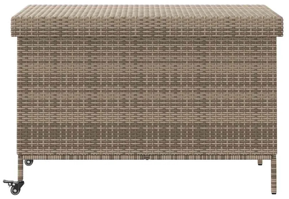 Szürke polyrattan kerti tárolóláda kerekekkel 110x55x73 cm