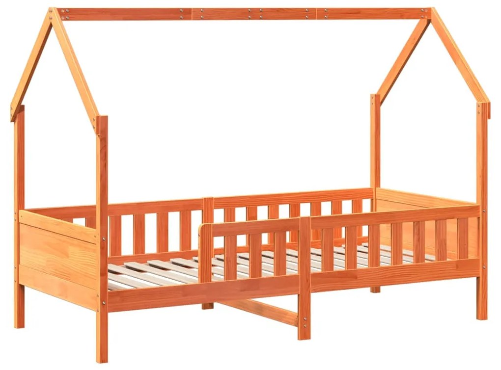 viaszbarna tömör fenyőfa házikó gyerekágykeret 80 x 200 cm