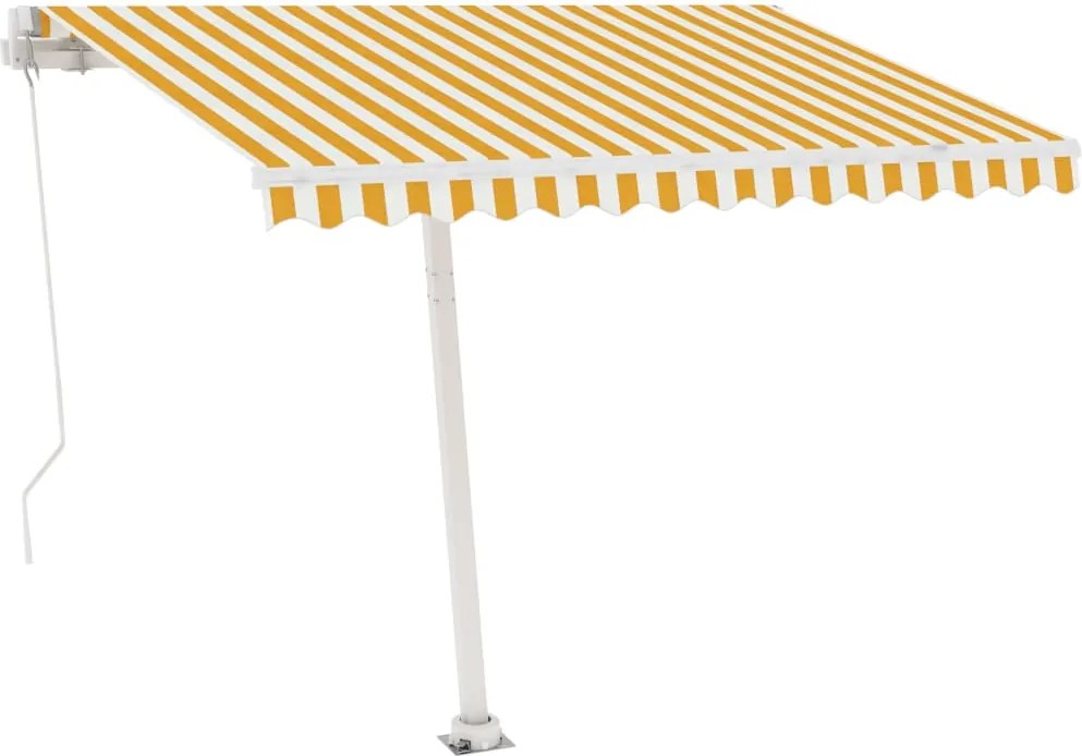 vidaXL sárga-fehér kézzel kihúzható póznás napellenző 300 x 250 cm