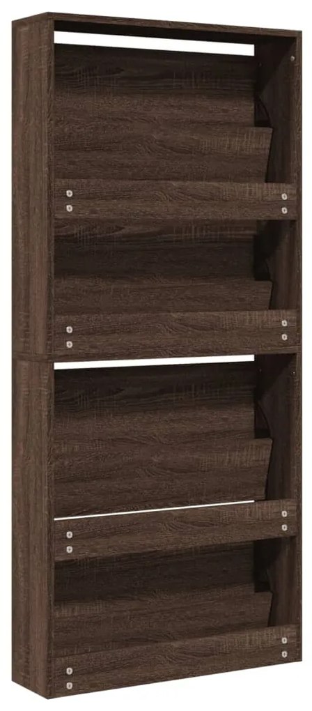 4 szintes barna tölgyszínű cipőszekrény tükörrel 63x17x134 cm