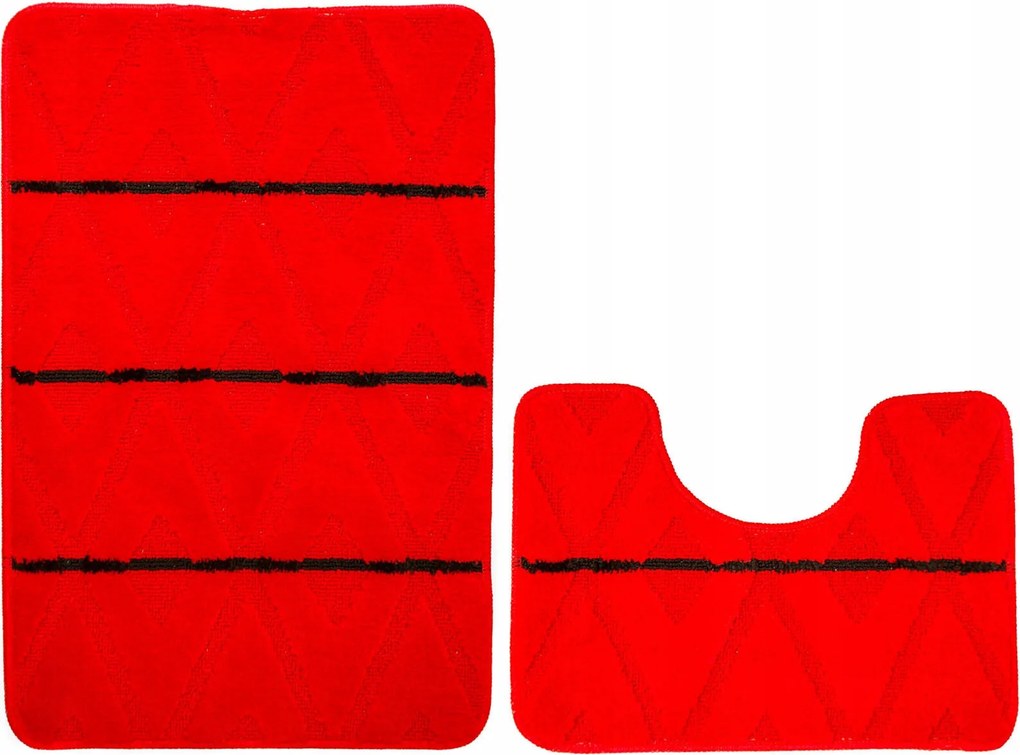 2 részes Piros-fekete Pálma Wc Szőnyeg Szett Csúszásgátló Rombusz Mintával