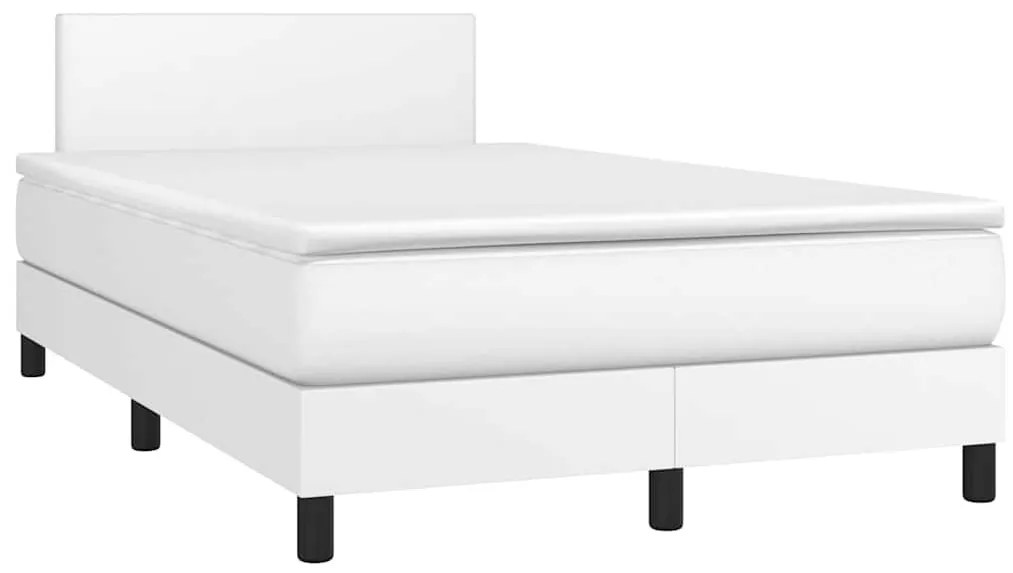 fehér műbőr rugós és LED-es ágy matraccal 120x190 cm