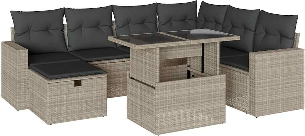 vidaXL 8 részes világosszürke polyrattan kerti ülőgarnitúra párnával